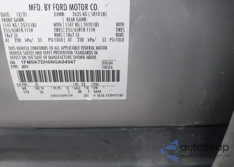 2022 Ford Explorer Xlt z USA, uszkodzony, nr VIN 1FMSK7DH6NGA04947